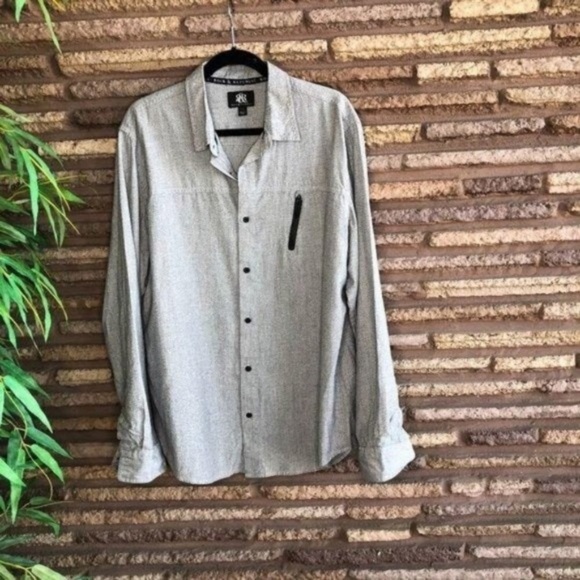 Rock&Republic Light Gray Zipper Accent Shirt Sz L - Picture 2 of 6